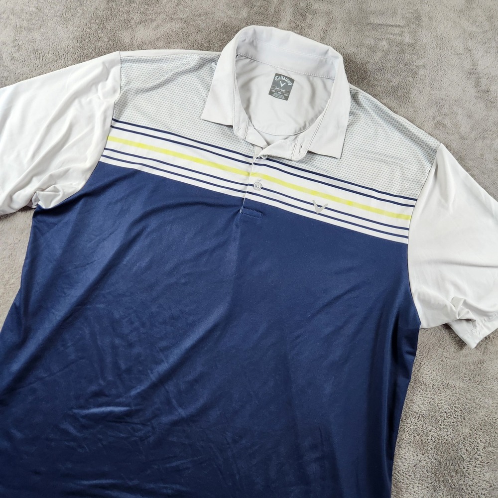 Callaway Opti-Dri Golf Polo Mens XXL Shirt Navy Grey Striped Performance 2129